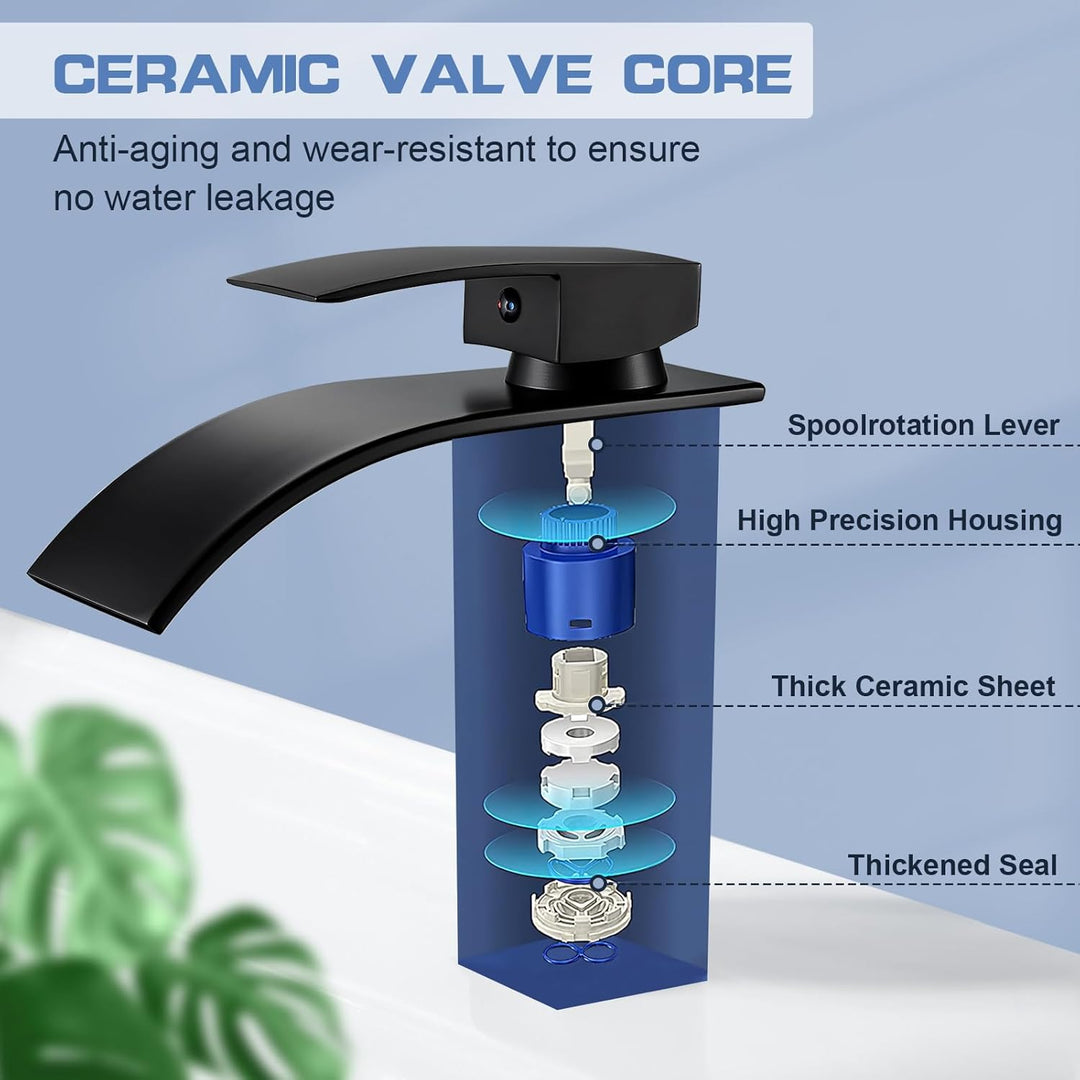 kisimixer Wasserhahn Bad Schwarz Wasserfall, Waschtischarmatur Bad Schwarz, Badarmatur Einhand Wasch