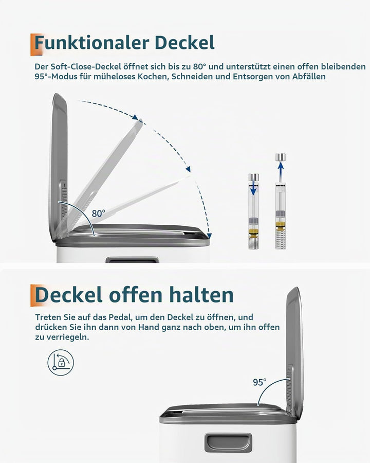 Garvee Mülleimer Küche 2 x 40L Edelstahl – Doppelfach Mülltrennsystem mit Soft-Close-Deckel, Tretmec