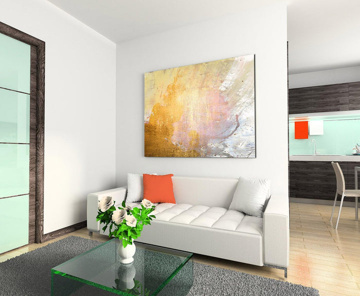 Paul Sinus Art 80x60cm Fotoleinwand Leinwanddruck Kunstdruck Wandbild gelb beige grau weiss gemalt