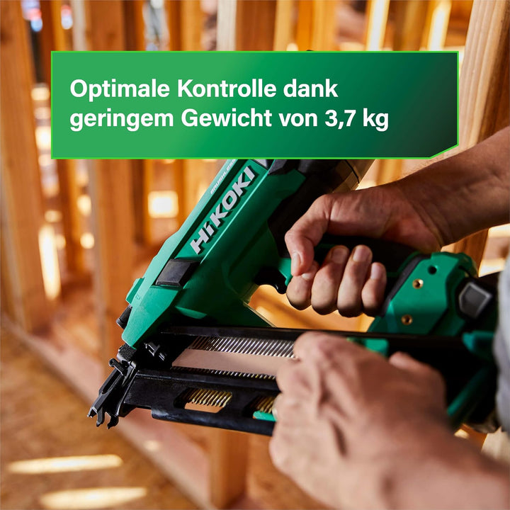 HiKOKI Akku-Streifennagler 34° - 18 V, 50-90 mm Nägel - Leistungsstark, LED-Licht, Brushless Motor,
