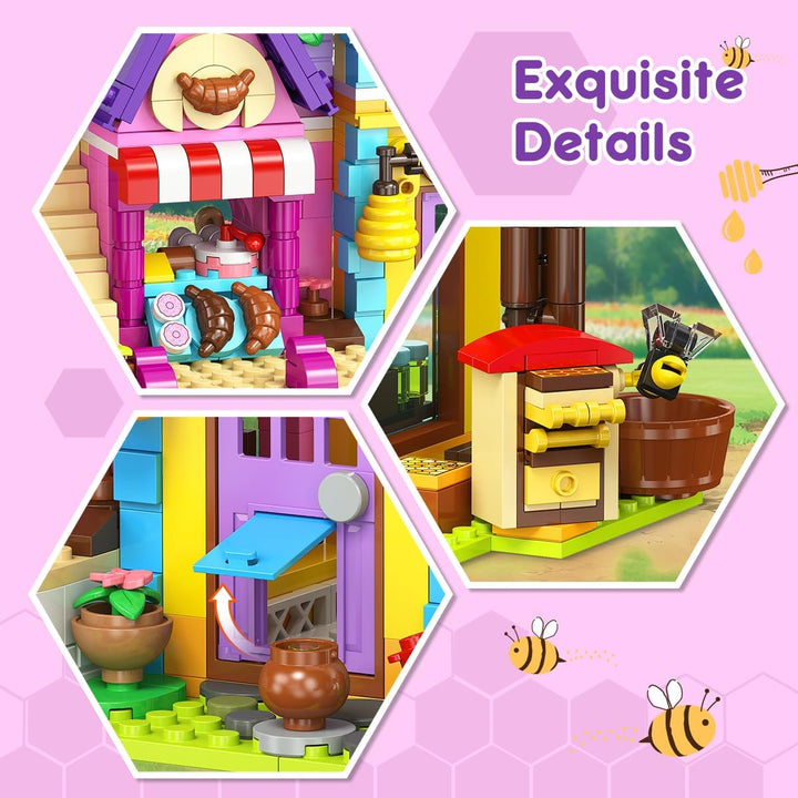 HOGOKIDS Friends Mädchen Backset Bauspielzeug mit LED-Licht - 1084PCS Bienenhaus & Bäckerei Haus, Ro