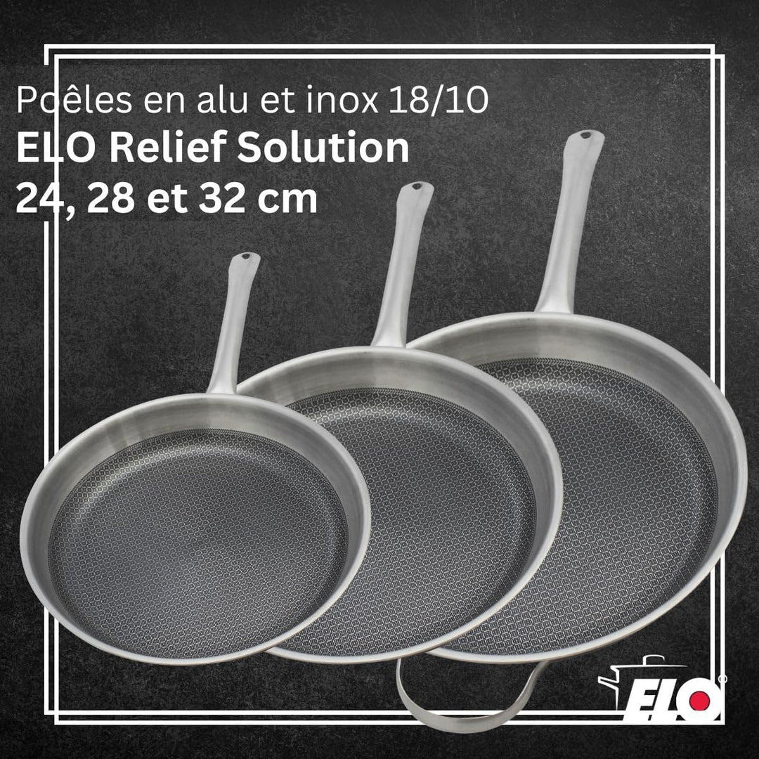 ELO 9349950 Pfannen-Set, 3 Stück, 24, 28 und 32 cm, aus Edelstahl 18-10, Pfanne, ohne PFAS, Antihaft