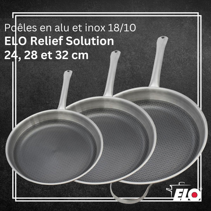 ELO 9349950 Pfannen-Set, 3 Stück, 24, 28 und 32 cm, aus Edelstahl 18-10, Pfanne, ohne PFAS, Antihaft