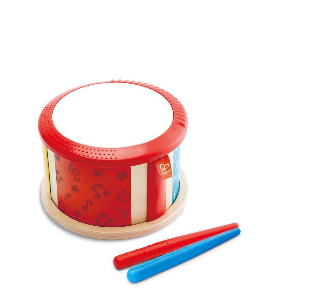 Hape Doppelseitige Holztrommel - Musikspielzeug für Kleinkinder, beidseitige Trommelflächen und stab
