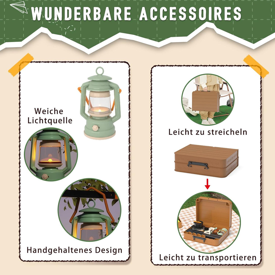 Fisca 62PCS Kinder Spielzelt - Campingzelt mit Ausrüstung & Werkzeug, Abenteuer Camping Set für Klei