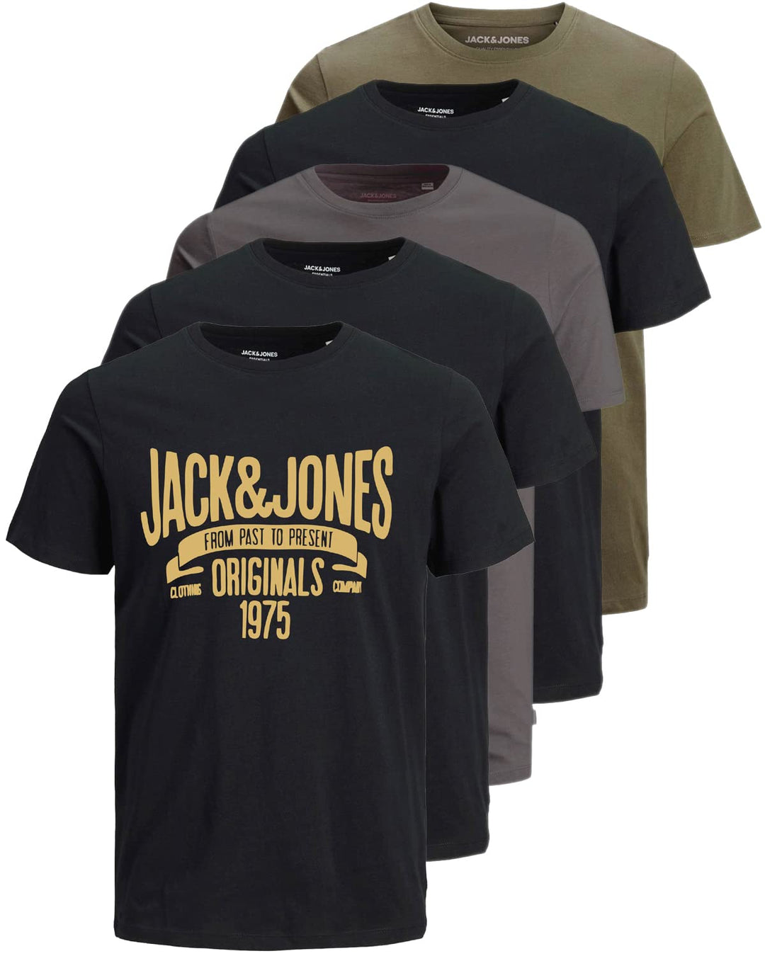 JACK & JONES Herren 5er-Set T-Shirts in verschiedenen Styles, Prints und Farben aus Baumwolle S Irin