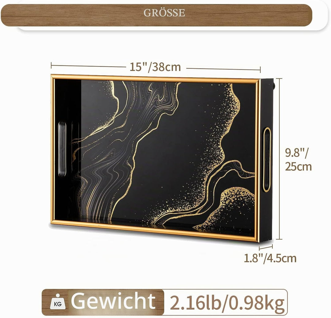 Hanobe Deko Tablett Kaffeetablett Serviertablett: Schwarzes dekoratives Gold Couchtisch Tabletts Dek