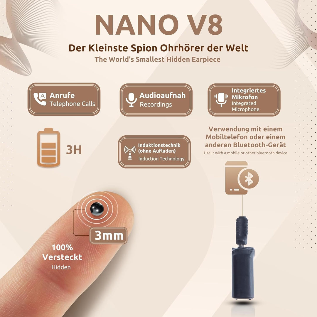 PingaOculto Spion Kopfhörer Bluetooth für Prüfung Mini Nano Unsichtbare Kopfhörer für Handy mit Mikr