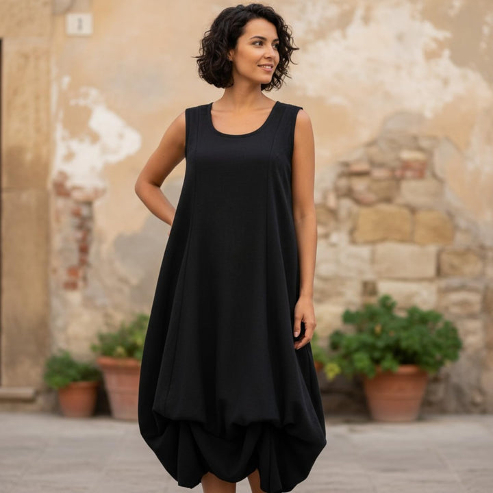 GURU SHOP Langes Wandelbares Sommerkleid, Maxikleid, Damen, Baumwolle 42 Schwarz, 42 Schwarz