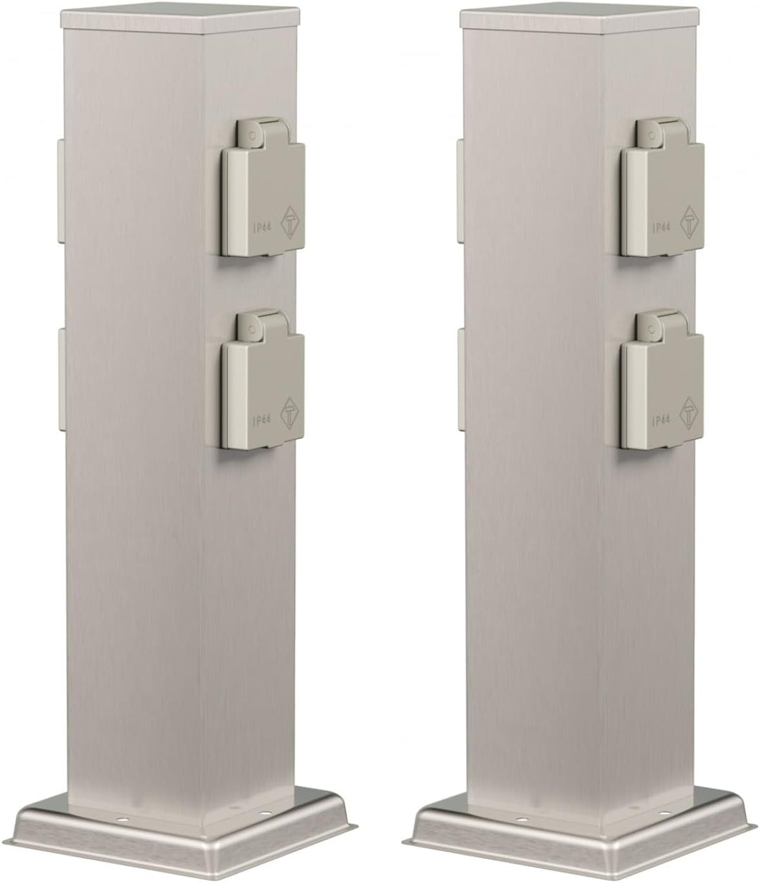 ledscom.de Garten Steckdosensäule Polly, Outdoor, IP44, 4-Fach, Edelstahl, eckig, 38 cm, 2 STK. 2 St