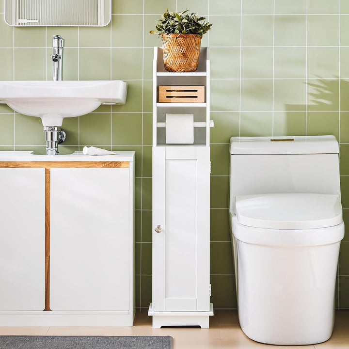SoBuy FRG177-W Freistehend weiss Toilettenrollenhalter Toilettenpapieraufbewahrung Badregal Toilette