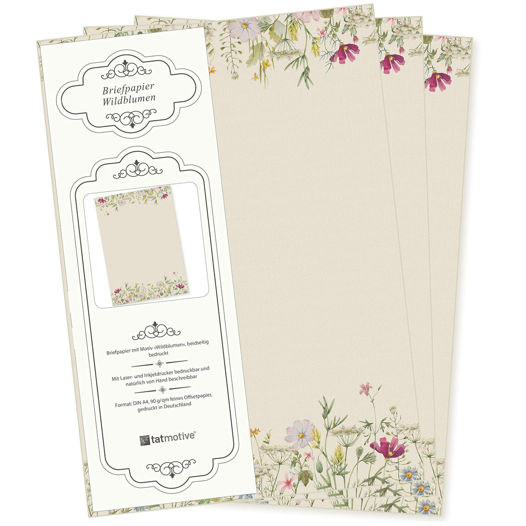 Wildblumen Briefpapier 250 Blatt Papier DIN A4 beidseitig floral Natur nachhaltig für Frauen Schreib