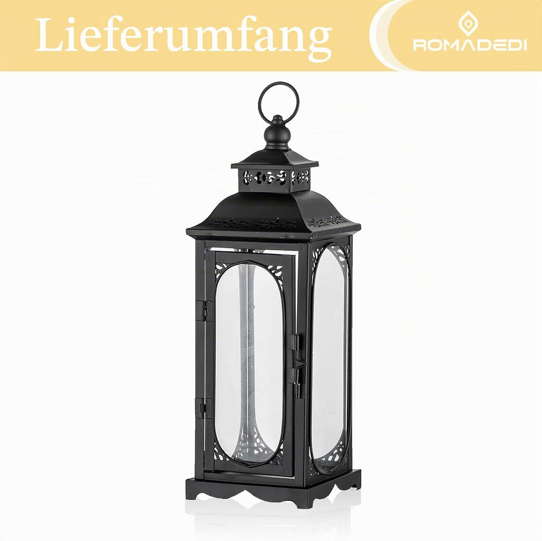 Romadedi Laterne Gross für Draussen - 35cm Schwarz Vintage Windlicht Laternen Deko für Kerzen Hochze