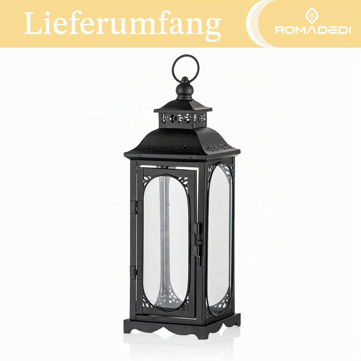 Romadedi Laterne Gross für Draussen - 35cm Schwarz Vintage Windlicht Laternen Deko für Kerzen Hochze