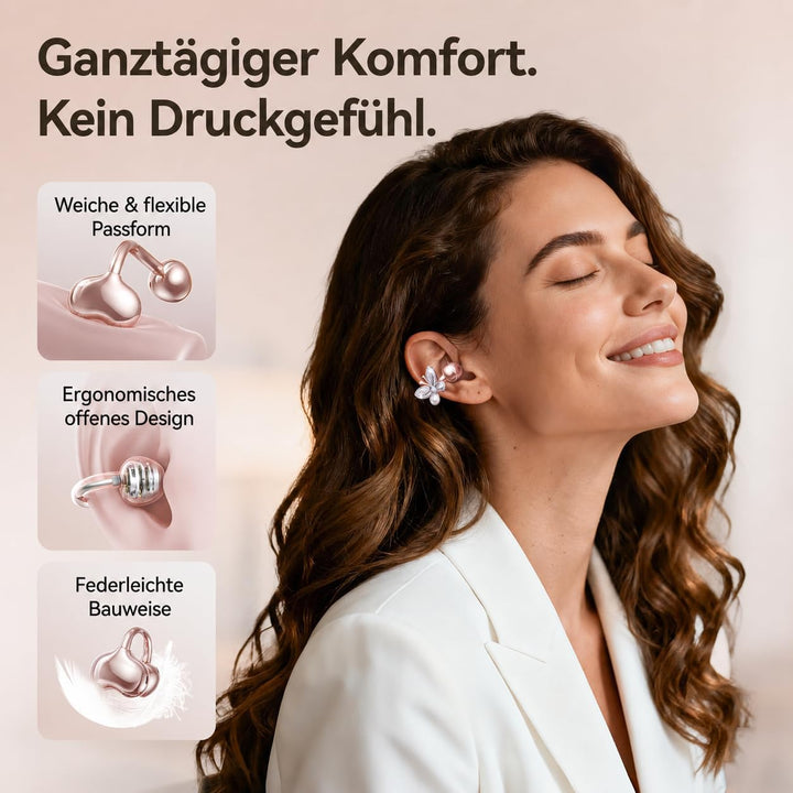 Kinglucky Schmuck-inspirierte Clip On Kopfhörer mit Schmetterlings-Ohrringen, bequemer Sitz & 50Stun