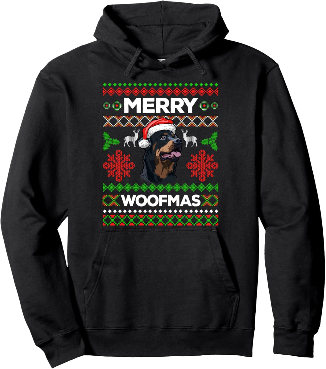 Merry Woofmas Ugly Sweater Weihnachten Rottweiler Hunde Pullover Hoodie