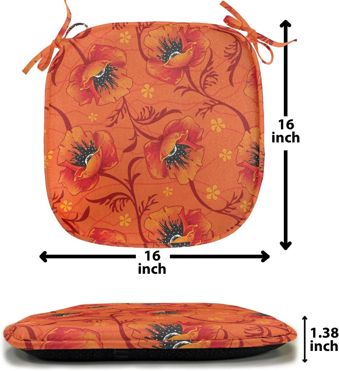 ABAKUHAUS Orange Polster für Esszimmerstühle, Mohnblumen-Blumen Romantik, Dekoratives wasserfestes K