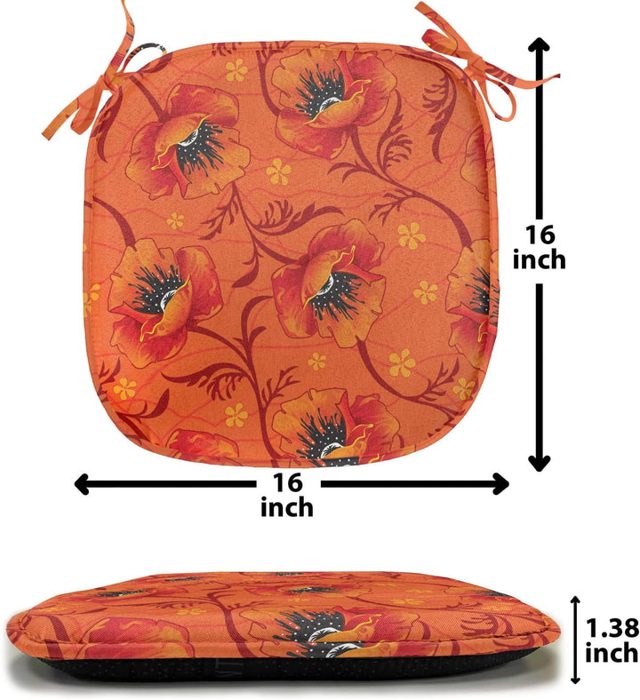 ABAKUHAUS Orange Polster für Esszimmerstühle, Mohnblumen-Blumen Romantik, Dekoratives wasserfestes K