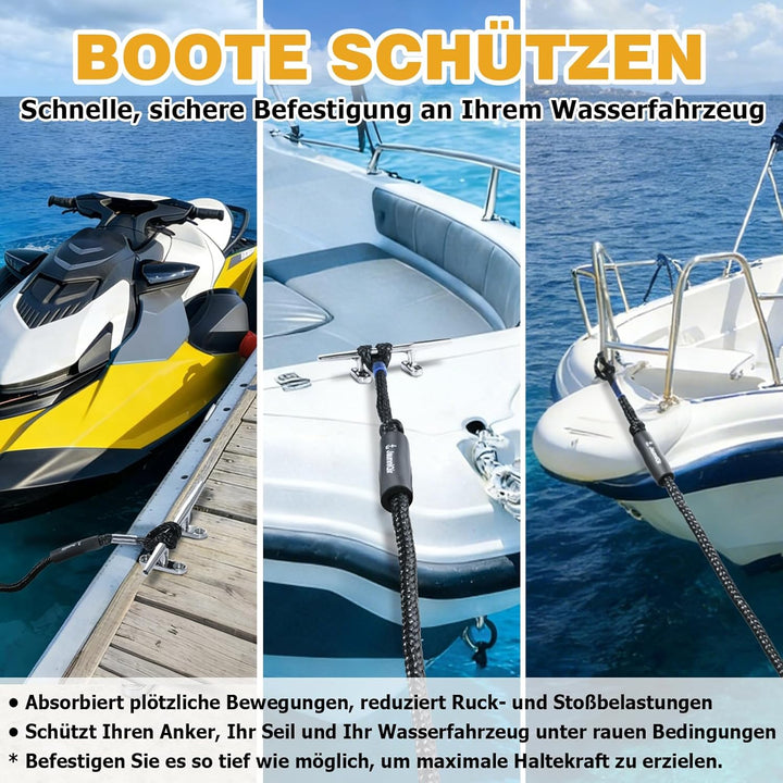 Bungee Boat Dock Line mit 316 Edelstahlclip Bootszubehör,213cm Anlegeleine für Boote, PWC, Kajak, Se