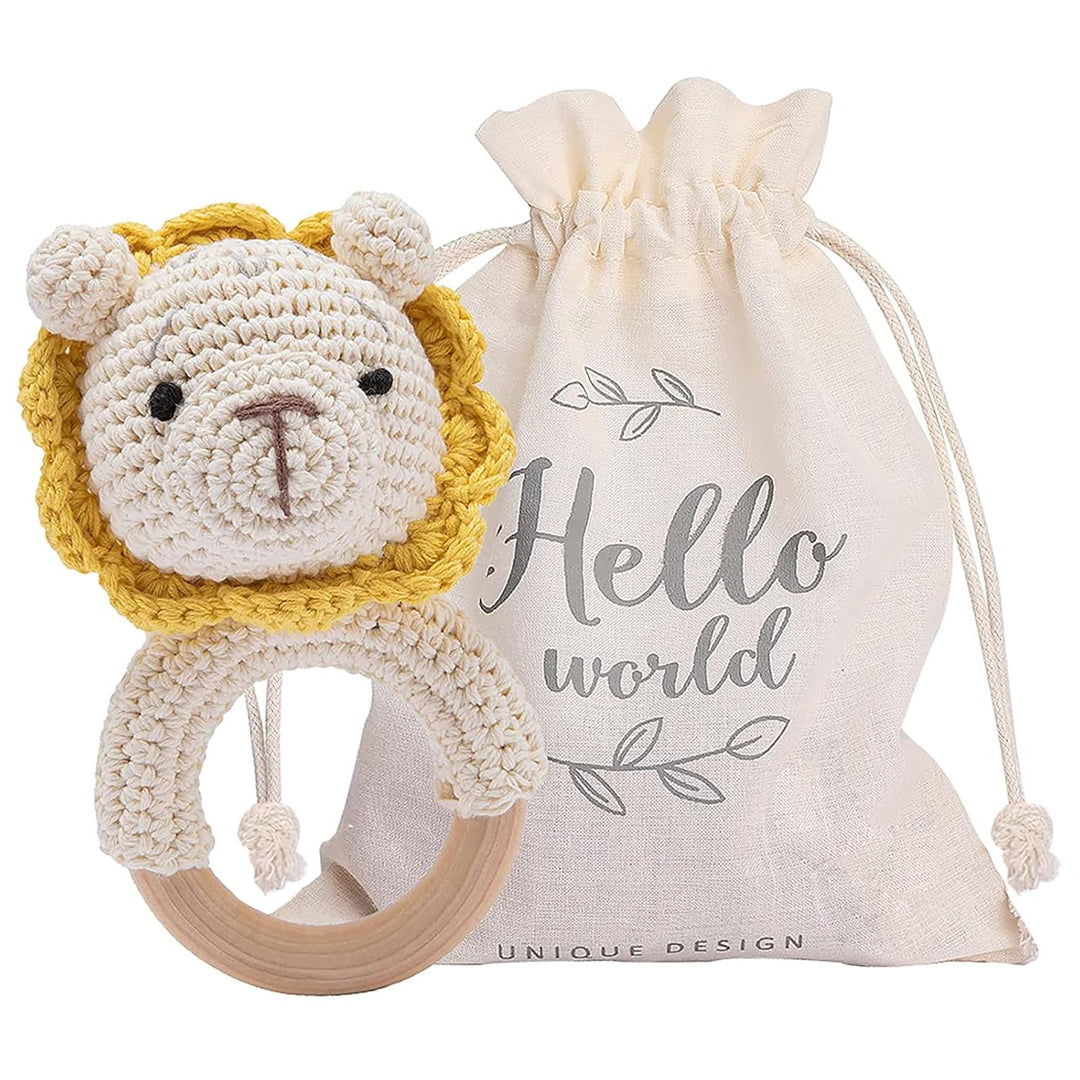 Youuys Babyrassel Gehäkelte Holz Häkeln Tiere Greifling Baby Holz Rassel Baby mit Sound Handmade Ras