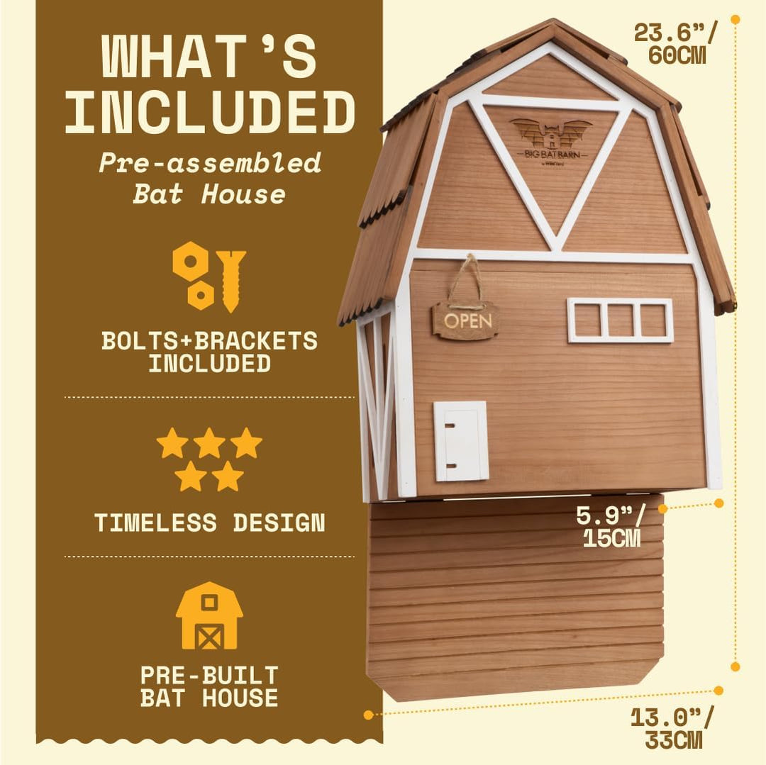 WildYard Big Bat Barn 3-Kammer-Fledermaushaus - Braun, inkl. Montagematerial - Schutz für bis zu 150