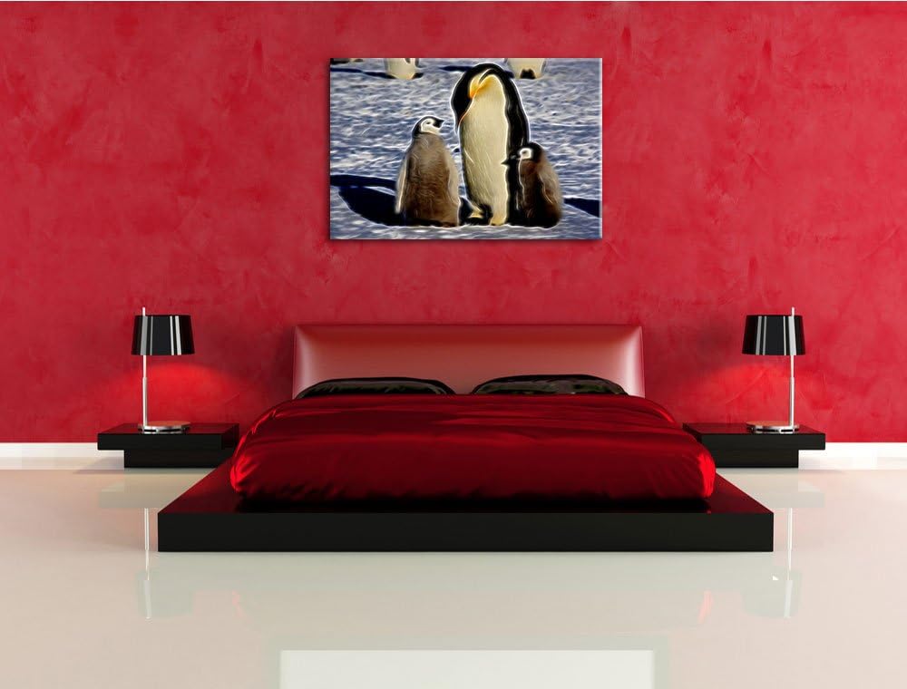 Kaiserpinguin mit Küken Deluxe Format: 100x70 cm auf Leinwand, XXL riesige Bilder fertig gerahmt mit