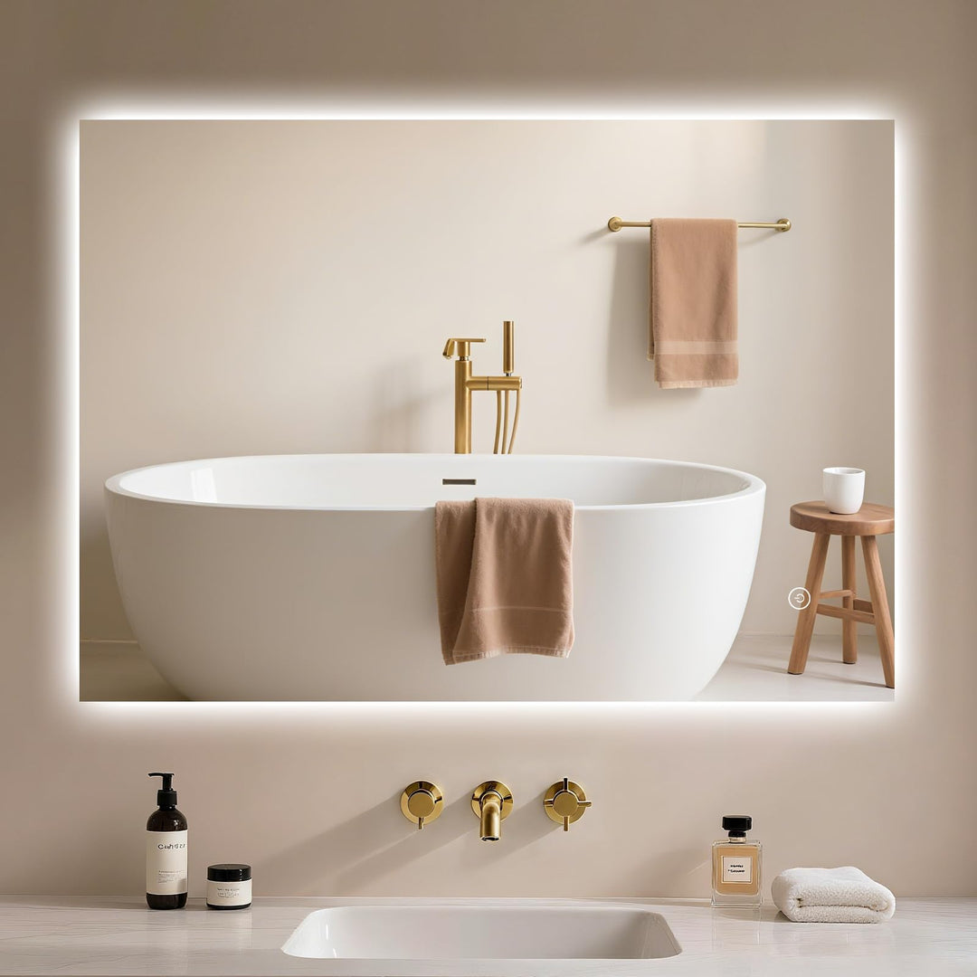 Badspiegel-mit-Beleuchtung 80x60cm - Badezimmerspiegel LED Badezimmer Spiegel mit Beleuchtung, Touch