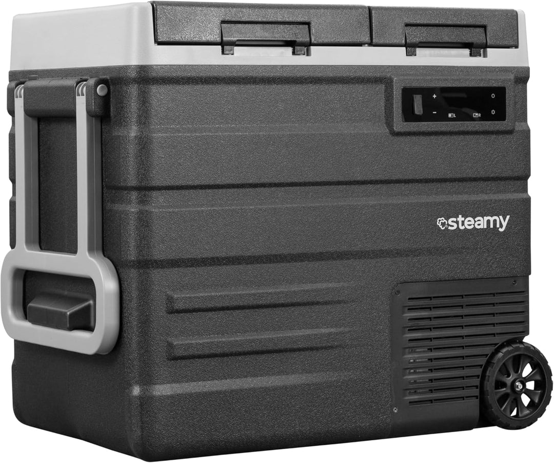 Steamy-E Dual Zone 65 Roller, Elektrische Kompressor Kühlbox mit Rollen, 57 Liter, 12V/ 230V, zum Wa
