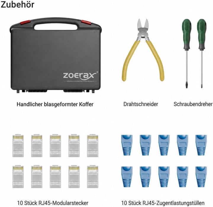 Netzwerk-Werkzeugset, ZOERAX 11 in 1 Professionelles RJ45 Crimpwerkzeug-Kit - Pass Through Crimper,