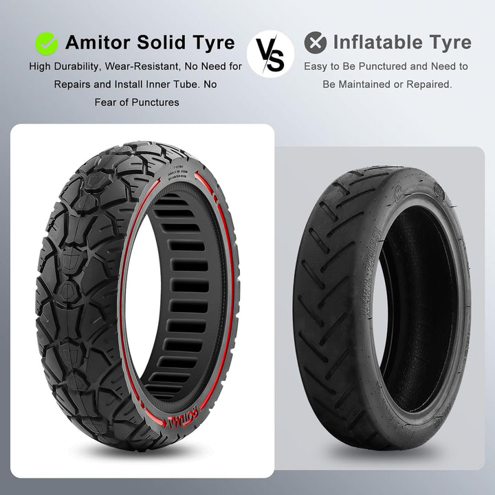Amitor Vollgummireifen E Scooter 10 Zoll, für Xiaomi 4 Pro Reifen 60/70-7.0, E Scooter Reifen 10 Zol