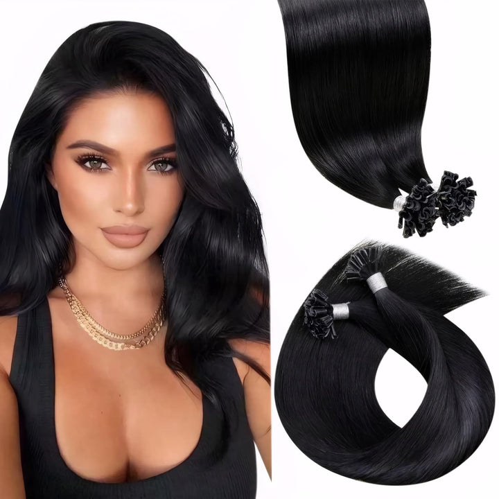 LaaVoo Extensions Echthaar Bondings Schwarz Echthaar Extensions Bondings 1g/s Keratin Bonding Extens