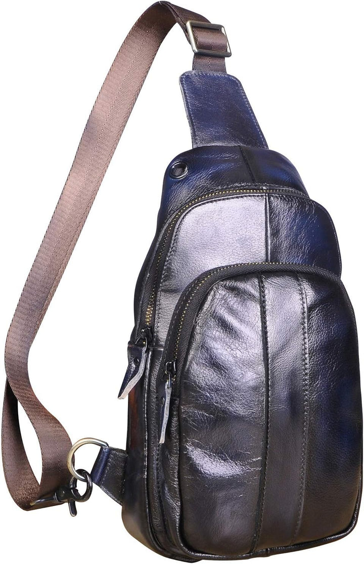 Le'aokuu Herren Echtes Leder Brusttasche Crossbody Bag Sling Bag Schultertasche Gurteltasche Umhänge