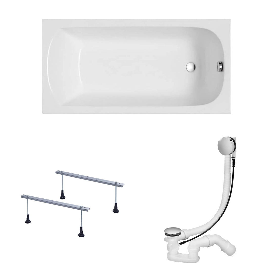 KOLMAN Badewanne CLASSIC Rechteck 160x70 ohne Verkleidung, Ablaufgarnitur und Füssen Komplettset 3in