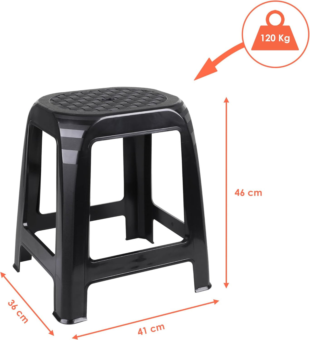 Kunststoff Tritthocker schwarz Belastbarkeit bis 120 kg - 46 x 41 cm - Küchen und Badezimmer Hocker