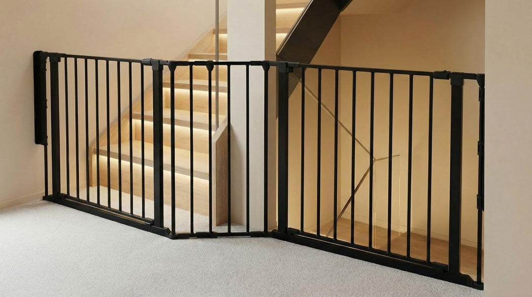 Safetots Zwei-Tür-Treppenschutzgitter Set, Schwarz, 187cm Gesamtlänge, Schraubmontage, 70cm Höhe Sch