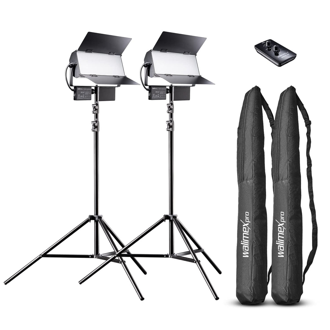 Walimex pro LED Sirius 160 Daylight 2er Set mit Stativ + Fernbedienung - 2x 65W Daylight Flächenleuc