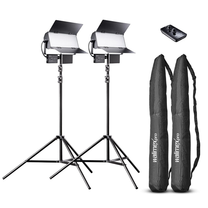 Walimex pro LED Sirius 160 Daylight 2er Set mit Stativ + Fernbedienung - 2x 65W Daylight Flächenleuc