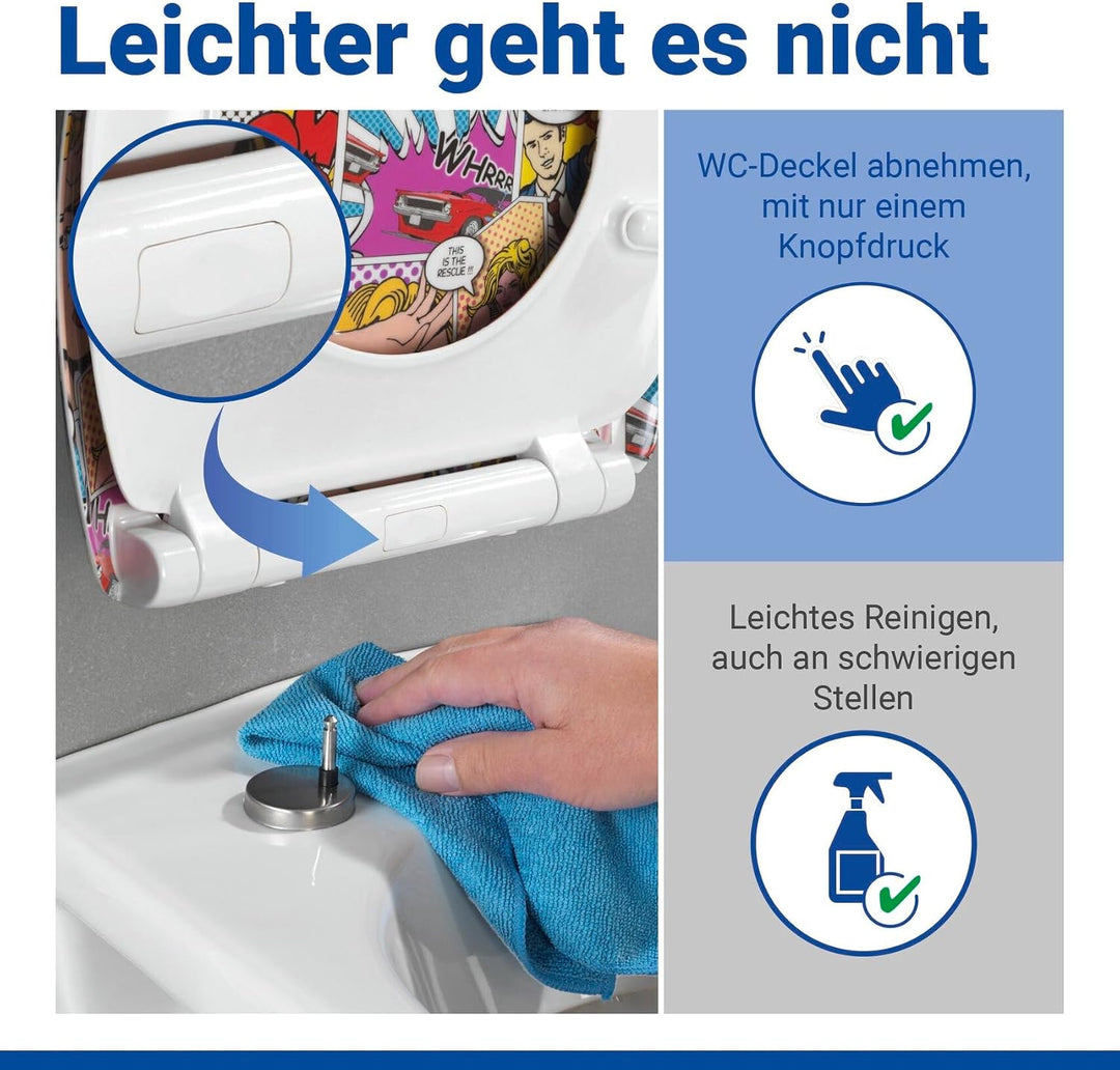 WENKO WC-Sitz Pop-Art, Toilettensitz mit Absenkautomatik, Fix-Clip Hygiene-Befestigung, WC-Deckel au