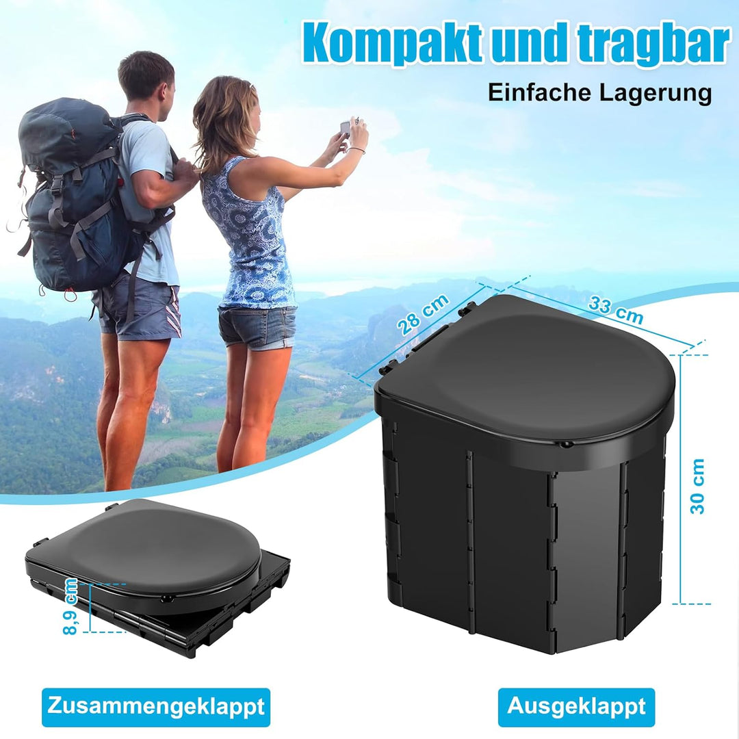 WADEO Tragbare Campingtoilette mit EVA-Komfortsitz, Faltbare Toilette Klapptoilette belastbar bis zu