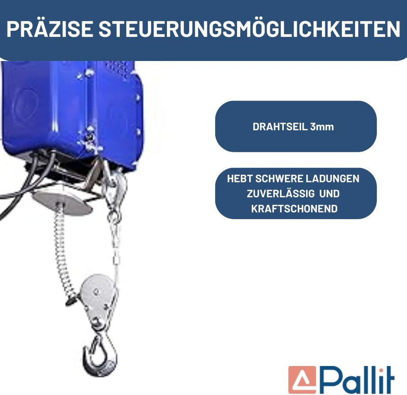 Pallit elektrische Seilwinde MOBILE | 150/300 kg | 12 m Stahlseil | inkl Kabelfernbedieung mit 1,5 m