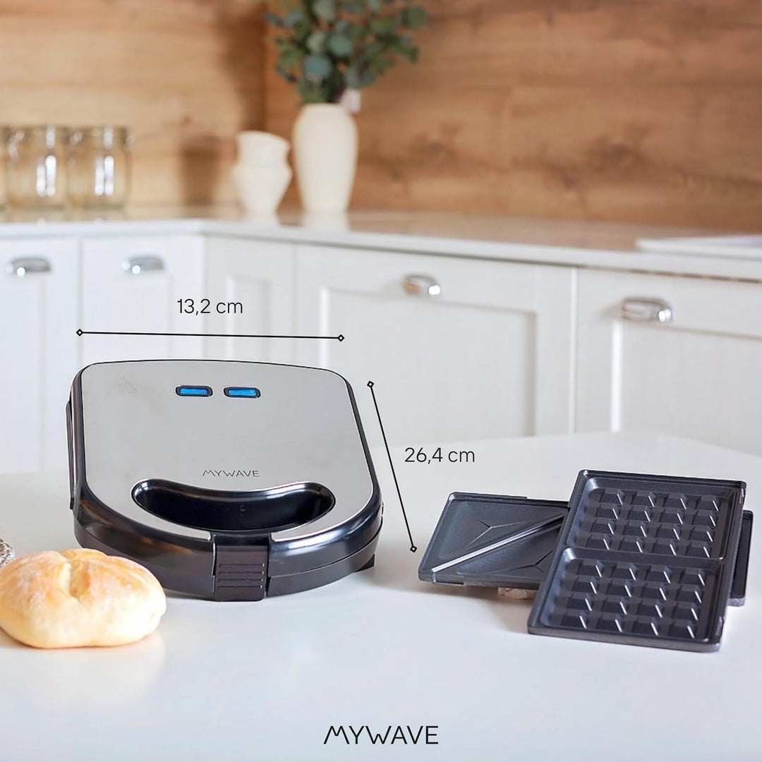 My Wave - Sandwich Maker 2 in 1 - Grill Sandwich Griddle Grillplatte - abnehmbar, Antihaftbeschichtu