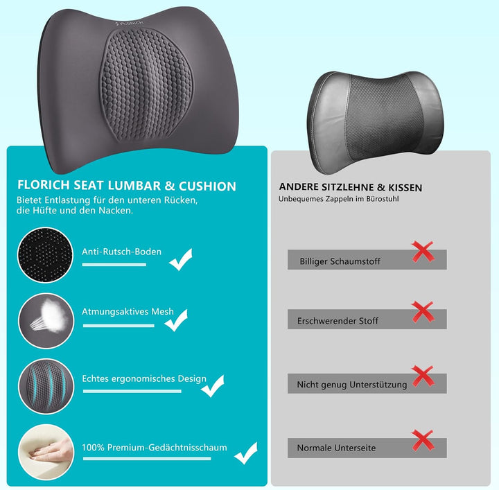 FLORICH Auto Sitzkissen und Lendenkissen Memory Foam Schreibtischstuhl Kissen Ergonomisches Sitzkiss