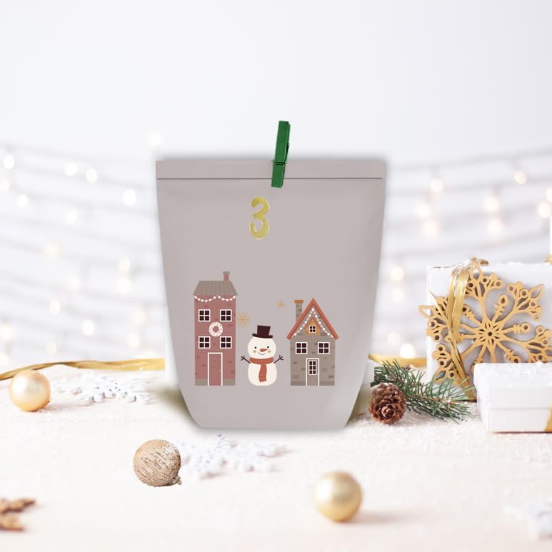 Adventskalender zum Befüllen, 24 Weihnachtskalender Papiertüten zum Selber Basteln, DIY Geschenktüte