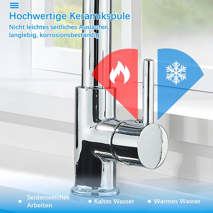 Wasserhahn Küchenarmatur Hoher Bogen Hochdruck mit Herunterziehen Brause Armatur Mischbatterie Spült