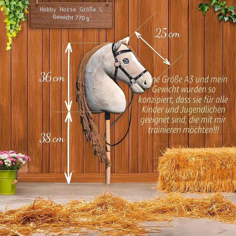 Hobby Horse Beige A3, Pferd, komplett mit Netz, Gebiss, Zügel, Halfter und blauer Insektenmütze, Pfe