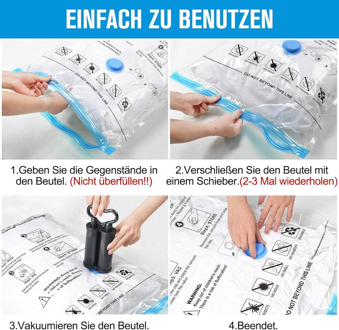 25 Stück Vakuumbeutel für Kleidung & Bettdecken, Vakuumierbeutel 2 Jumbo + 3 Extra Gross + 7 Gross +