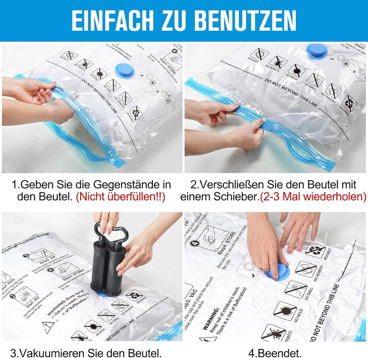 25 Stück Vakuumbeutel für Kleidung & Bettdecken, Vakuumierbeutel 2 Jumbo + 3 Extra Gross + 7 Gross +