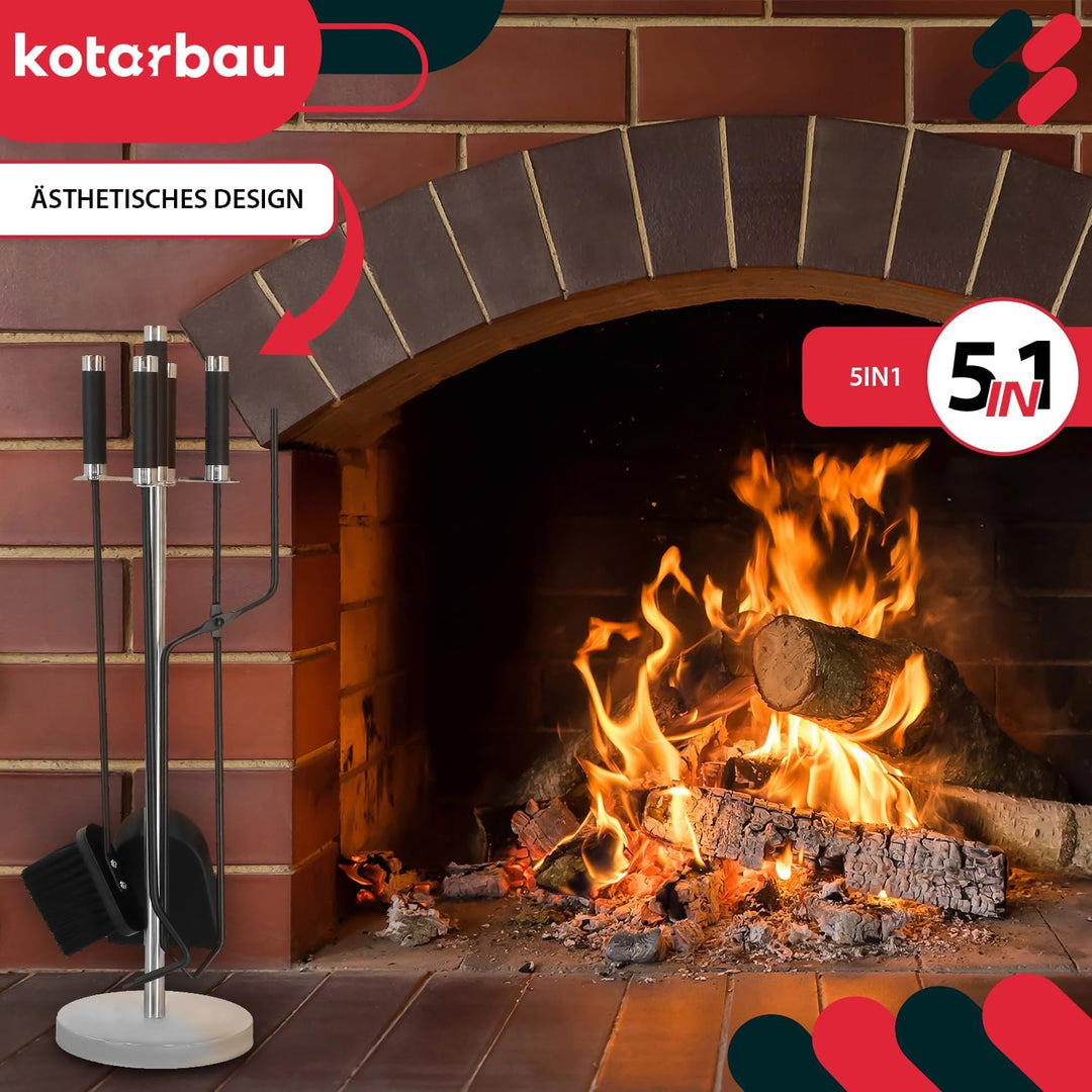 KOTARBAU® 5tlg. Kamingarnitur aus Stahl mit Schwarzem Griff