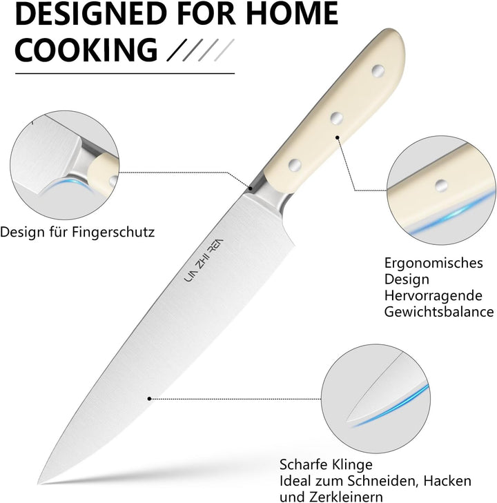 Messerblock Set, 14-teilig, Küchenmesser zum Schneiden, Hacken, Würfeln & Schälen, Weiss 14 Stück We