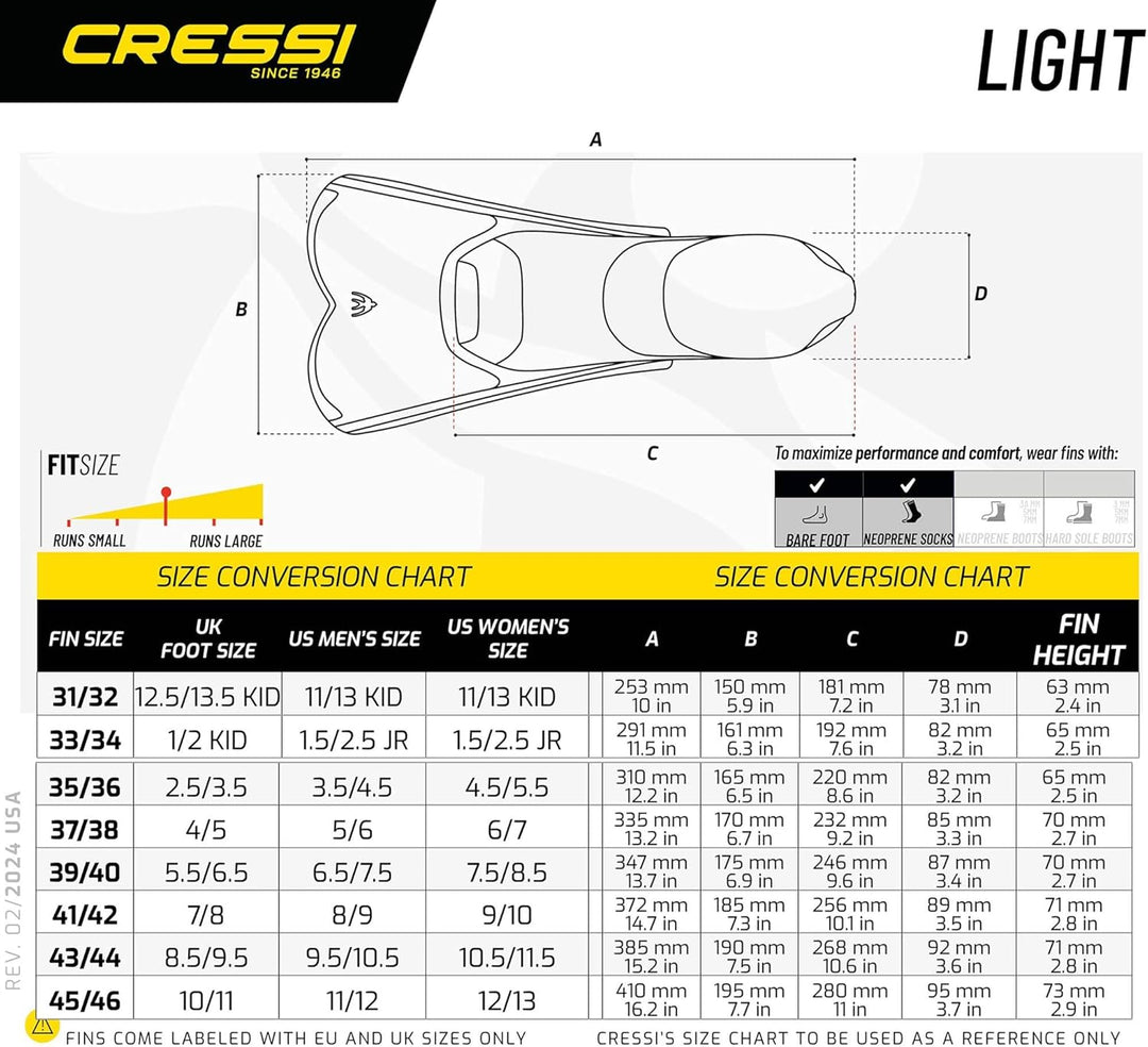 Cressi Light Fins-Kurze Flossen Zum Schnorcheln Schwimmen, Wassertraining, Verfügbar für 31/32 Blau/